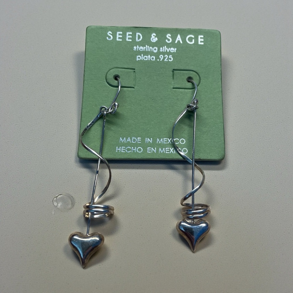 Sterling Silver 925 Twisted Heart Dangle Earrings-Made in Mexico